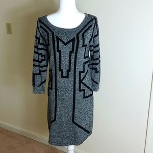 Express black crew neck Aztec print sweater dress